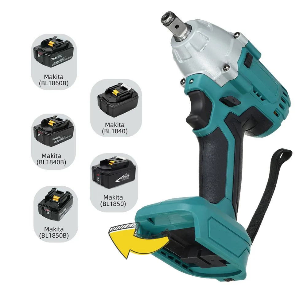 

18V 800N.m Brushless Impact Electric Wrench Screwdriver Rechargeable 1/2 Socket Wrench Power Tool Cordless For Makita Battery