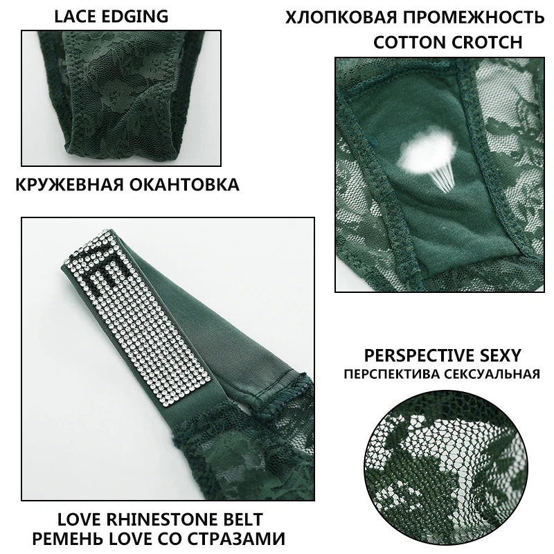 

FINETOO Sexy Women Rhinestone Panties G-string Crystal Underwear Lace Pantys Femme Perspective Thong Letter Tanga Girl Lingerie