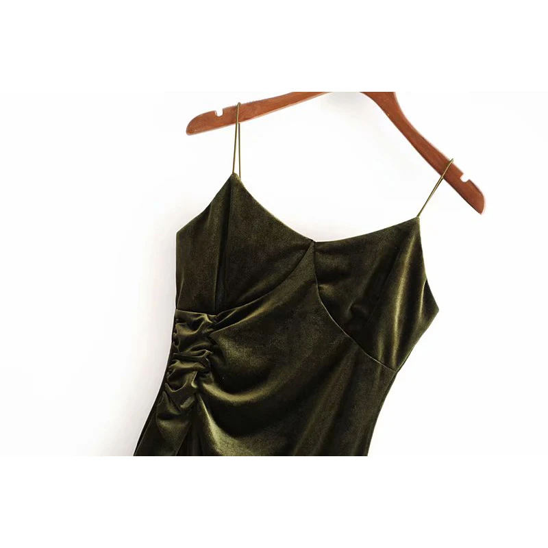 Женское винтажное сексуальное вельветовое платье на бретельках 2019 модные