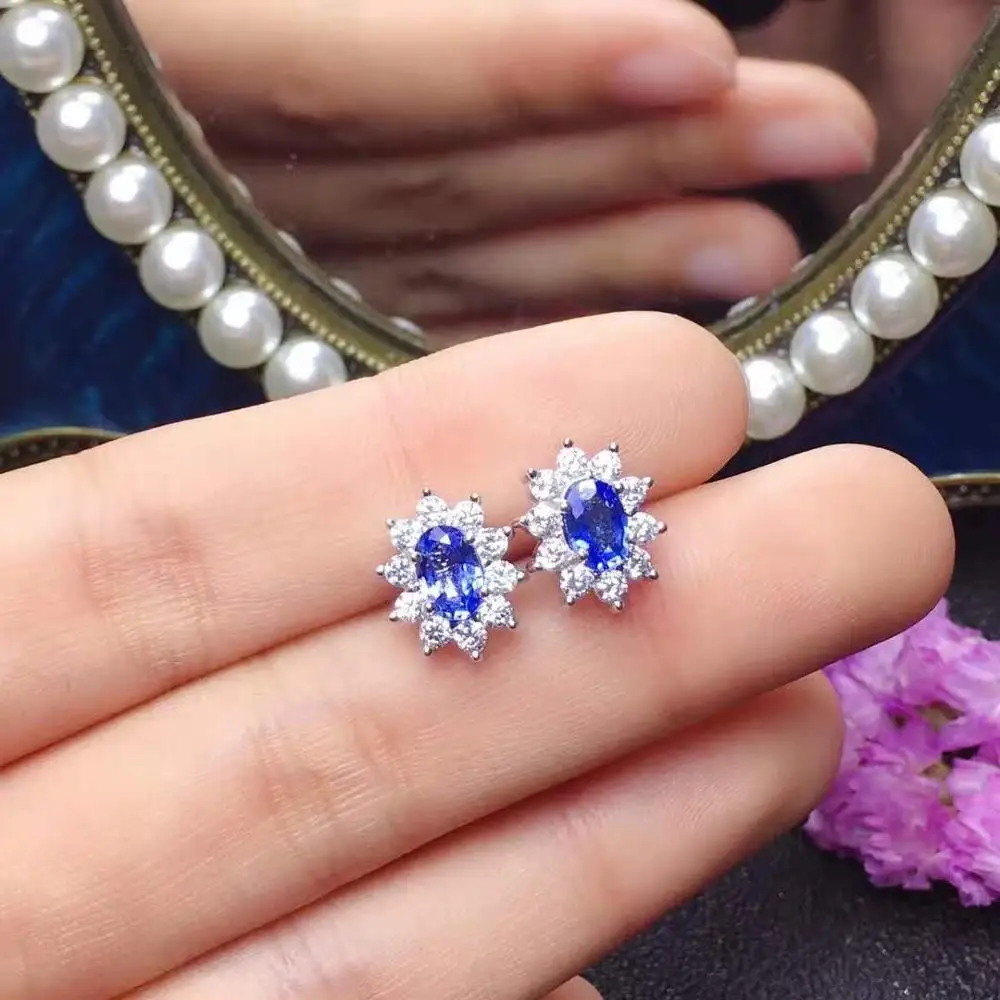 Natural And Real Blue Sapphire Earrings 925 Sterling Silver for Women Wedding Engagement | Украшения и аксессуары