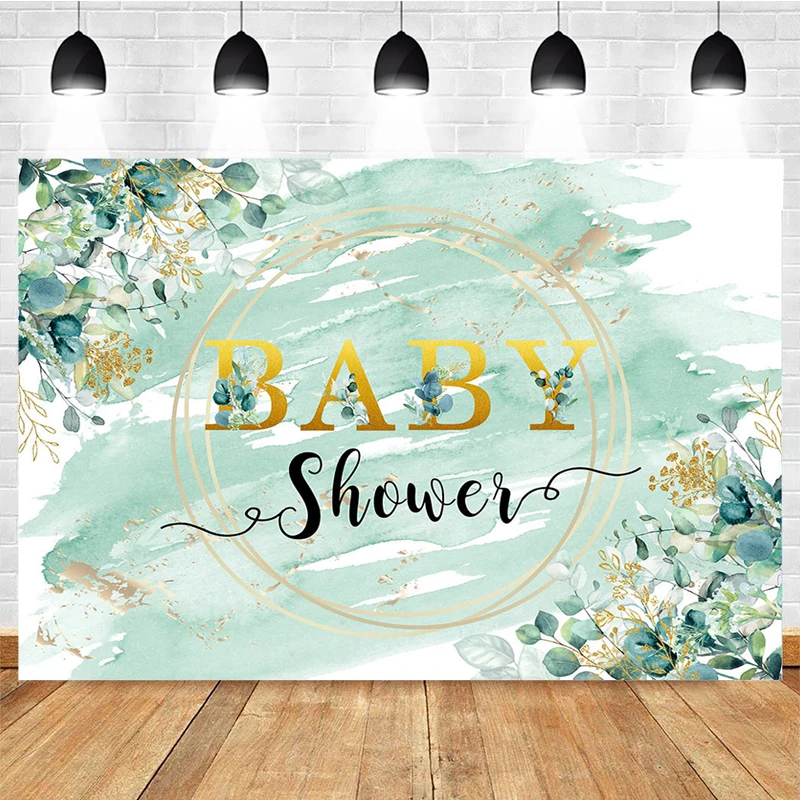

Baby Shower Photography Background Watercolor Painting Green Leaf Decoration Child Portrait Photo Backdrop Custom Poster Studio