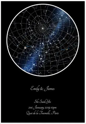 Персонализированная карта ночного неба со звездами художественная пленка