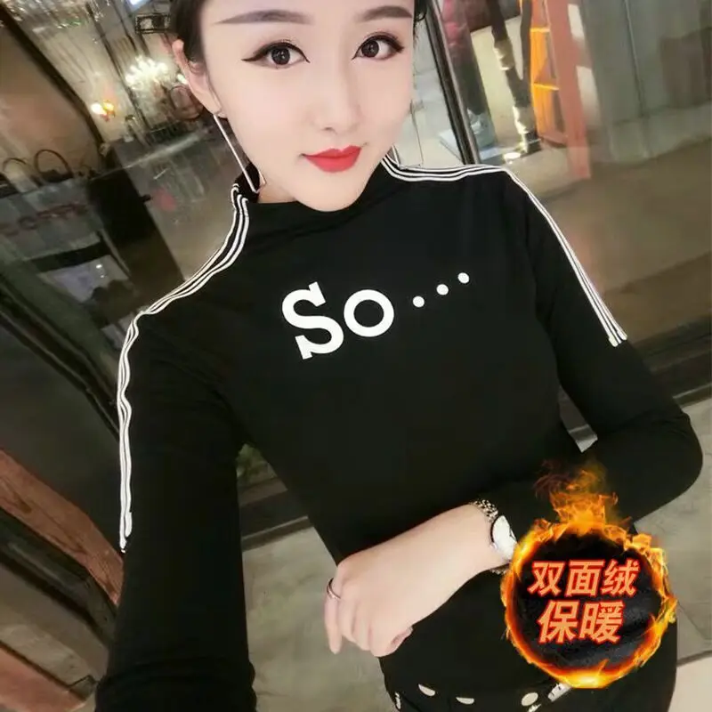 

Half-high collar bottoming shirt 2020 new autumn and winter plus velvet long sleeve T-shirt Women's slim fit shirt T-shirt
