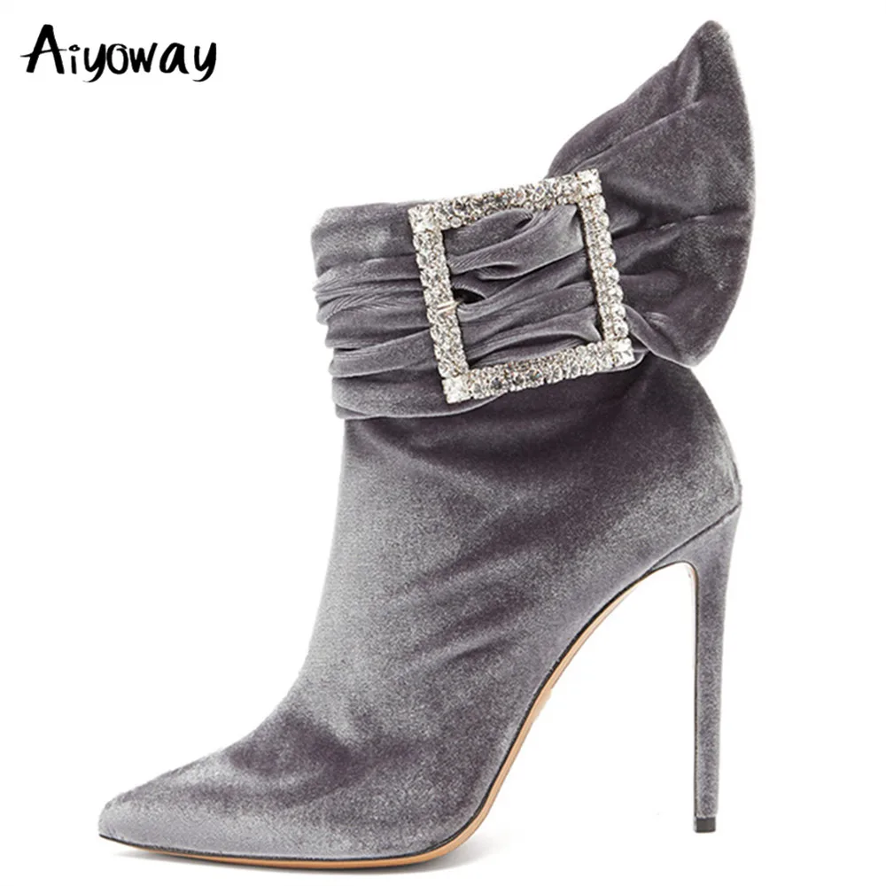 Женские ботильоны Aiyoway с острым носком бархатные Элегантные повседневные