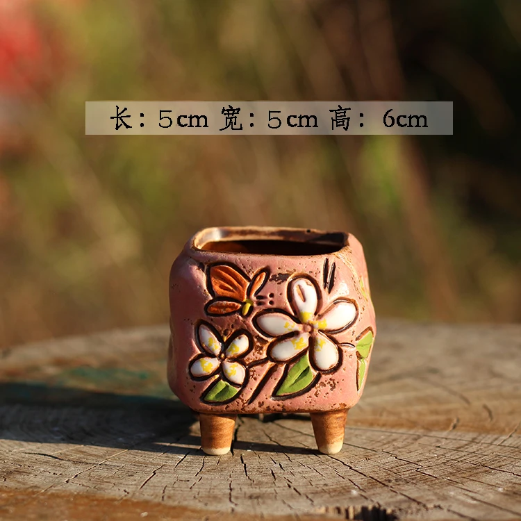05- Korean Simple Fleshy Flower Pot Ceramic Hand-painted Fresh Thumb Pot Coarse Pottery Permeable Pot Peach Egg Flesh Flower - Цвет: 05-