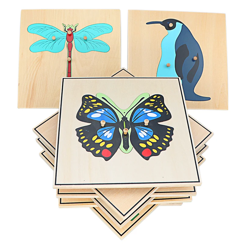 

Montessori Science Toys Culture Instructions Animals Plants Insects Wood Mosaic Kindergarten Intelligence Toys for Children Gift