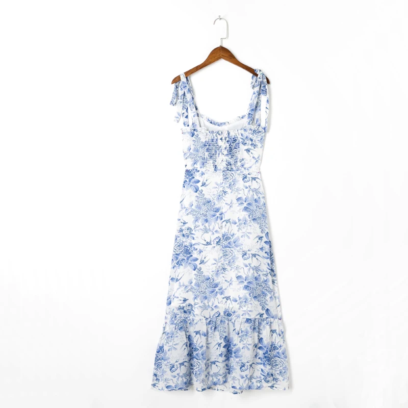 

Summer Women's Casual Flower Printed Bowknot Decorated Slim Sling Dress