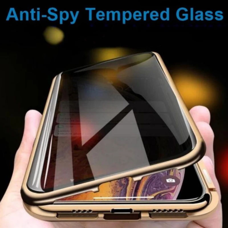 Конфиденциальности магнитное закаленное стекло чехол для iPhone X XS MAX 8 7 Plus