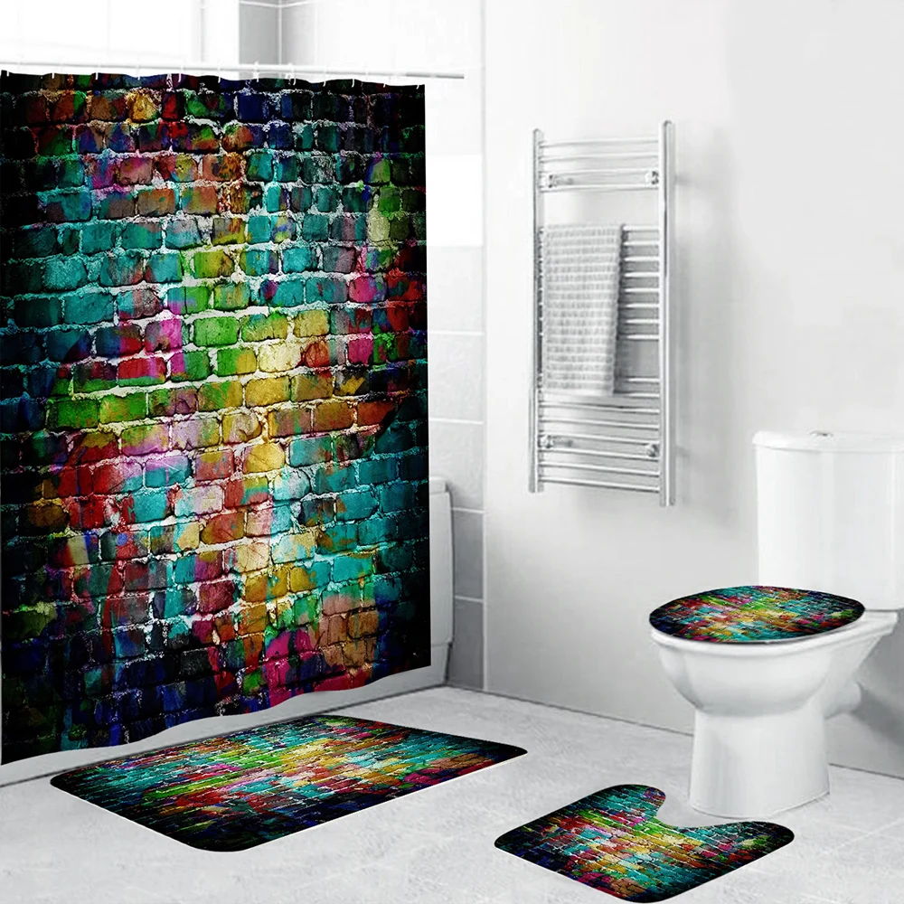 

Набор из 4-х предметов, разноцветная настенная занавеска для душа, коврик для ванной, накладка на ковер, чехол для унитаза, декор для ванной и...