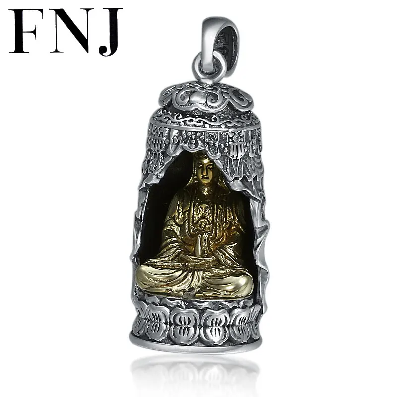 

FNJ Guanyin Lotus Pendant 925 Silver Original Pure S925 Thai Silver Pendants for Jewelry Making Men Women Lucky