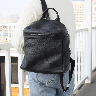 

women 2021 novelty genuine leather backpack for female real cow leather black brown casual daypack bag