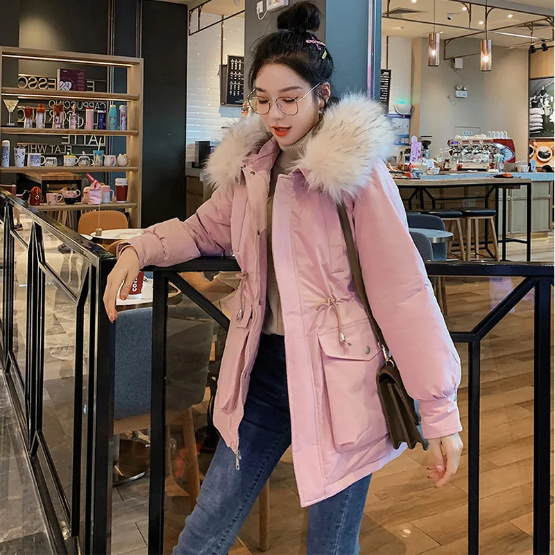 

Autumn and winter new style Korean students mid-length down padded jacket thickened fashion big fur collar padded jacket women
