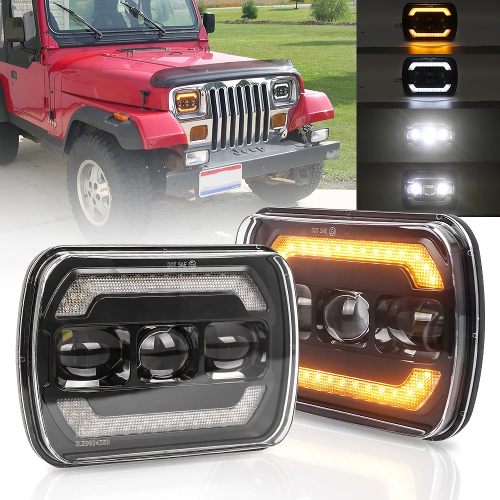 2Pcs 5X7 7X6 Inch Square Led Headlight High Low Beam Led Headlamp For -Jeep Wrangler YJ Cherokee XJ -Toyota -GMC Trucks H6054