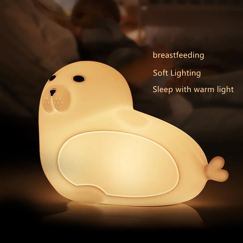 Cute Cartoon Sea Lion Silicone Lamp Rechargeable LED Colorful Gradient Pat Light Bedroom Bedside Atmosphere Lamp Children's Gift