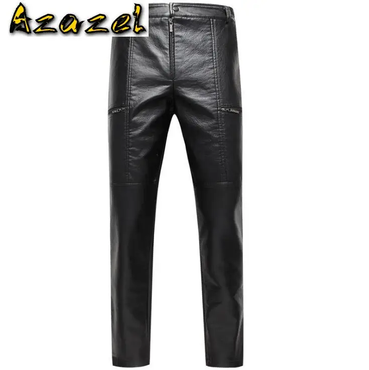 Men's New Fashion stitching High quality Slim motorcycle leather pants Korean Men Business Casual trousers Mens pencil pants