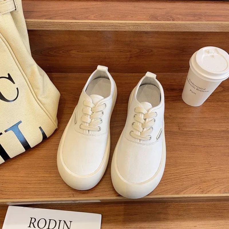 

Thick-soled Canvas Shoes 2021 New Lace-up White Shoes Women's Bread Shoes Casual Sports Shoes Sneakers Gym Shoes