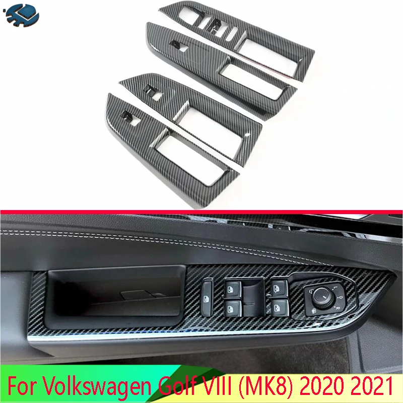 

For Volkswagen Golf VIII (MK8) 2020 2021 Carbon Fiber Style Door Window Armrest Cover Switch Panel Trim Molding Garnish