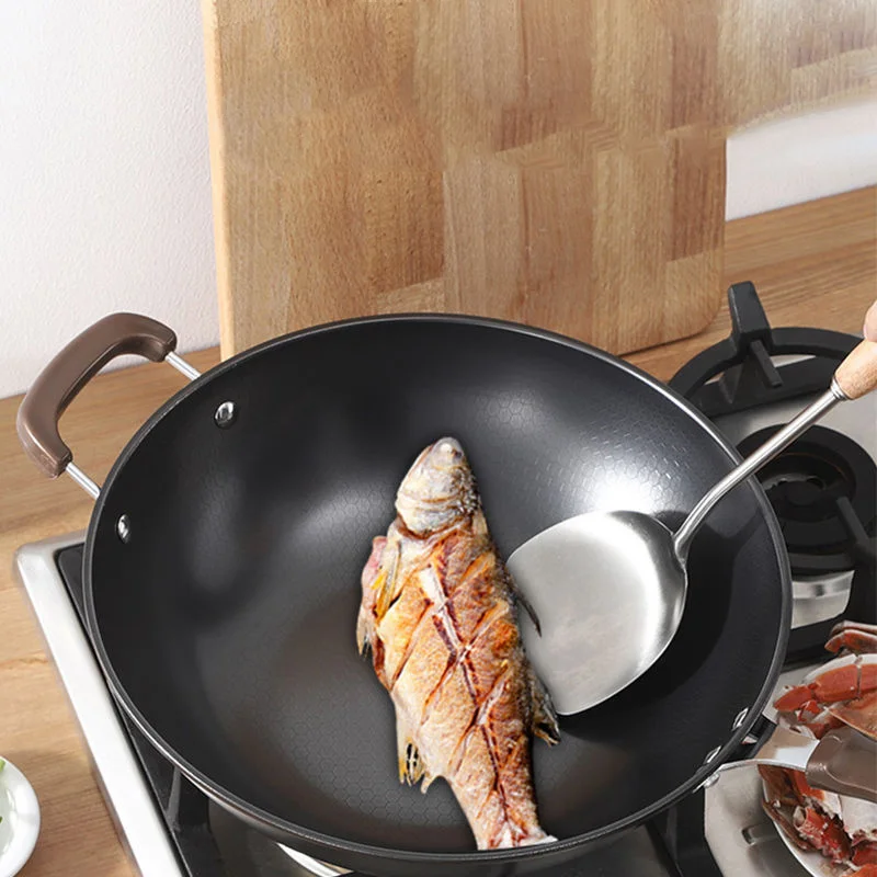 

Cast Iron Wok Non-stick Wok Household Smoke-free Healthy Stainless Steel Wok Gas Stove Induction Cooker Universal Ollas De