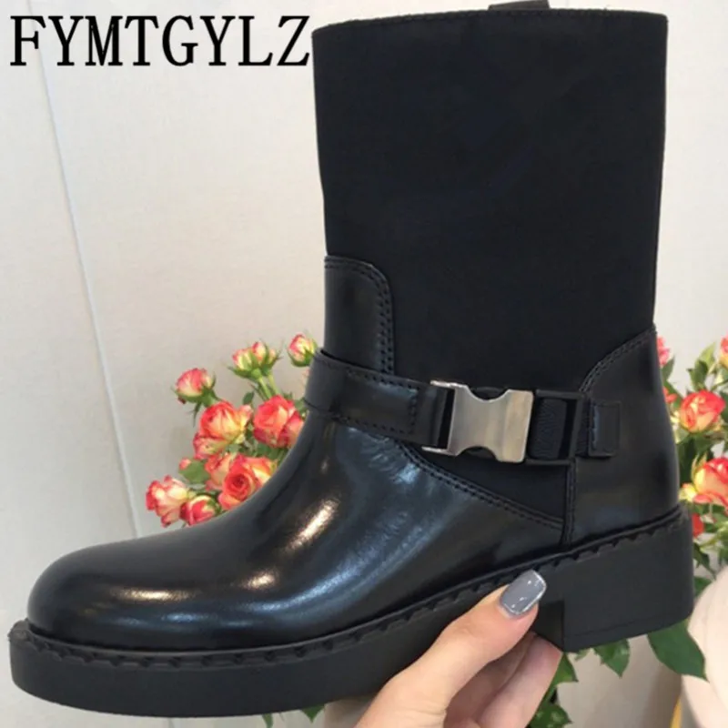 

Autumn Winter New Fashion Women's Boots Chelsea Boots Black Thick-Soled non-Slip Increased Boots Leather Single Women's Shoes