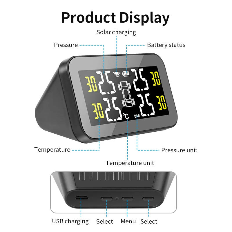 

JMCQ Car Accessories Tyre Pressure Solar TPMS Tire Pressure Monitoring System Auto Security Alarm Sensor Digital LCD Display