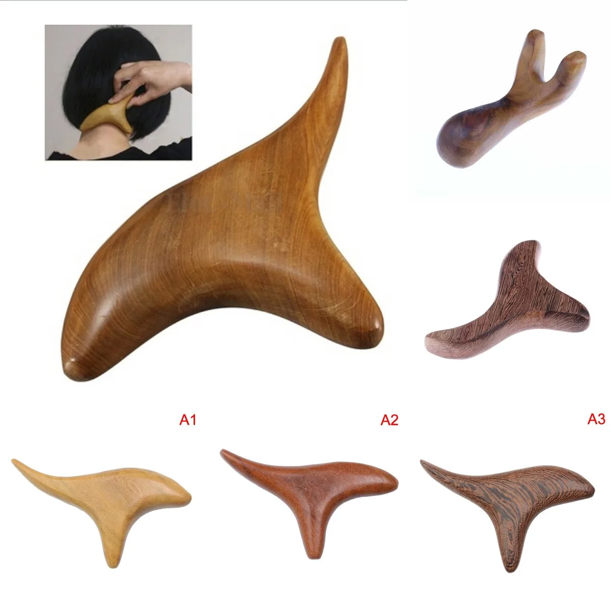 

1pcs Body Neck Relax Blood Circulation Wooden Massager Triangle Trigeminal Fragrant Wood Reflexology GuaSha Tool SPA Therapy