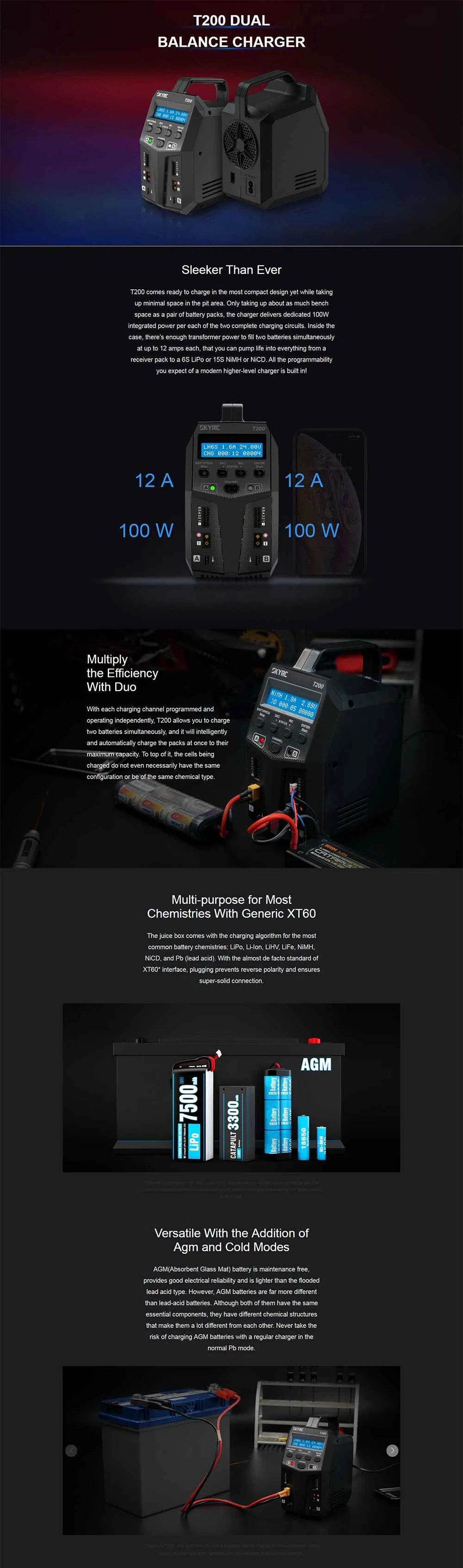 Новейший SKYRC T200 2X100 Вт 12A AC/DC двойной аккумулятор баланс зарядное устройство для 1-6S Lipo/LiHV/LiFe/LiIon части батареи Аксессуары