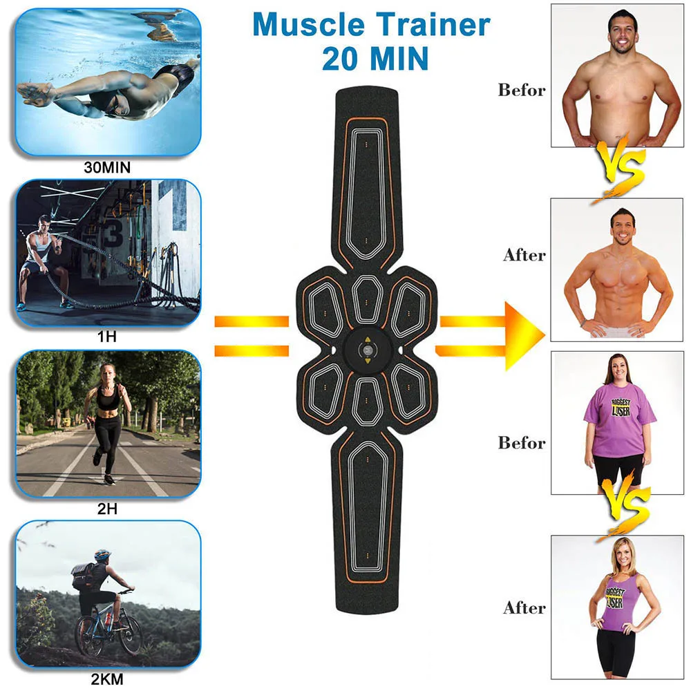 Новейший пояс EMS для тонизирования брюшного пресса, стимулятор мышц Ultimate Muscle Toner Electrostimulation Press Trainer, домашняя тренажерная зона Fitness Equip.