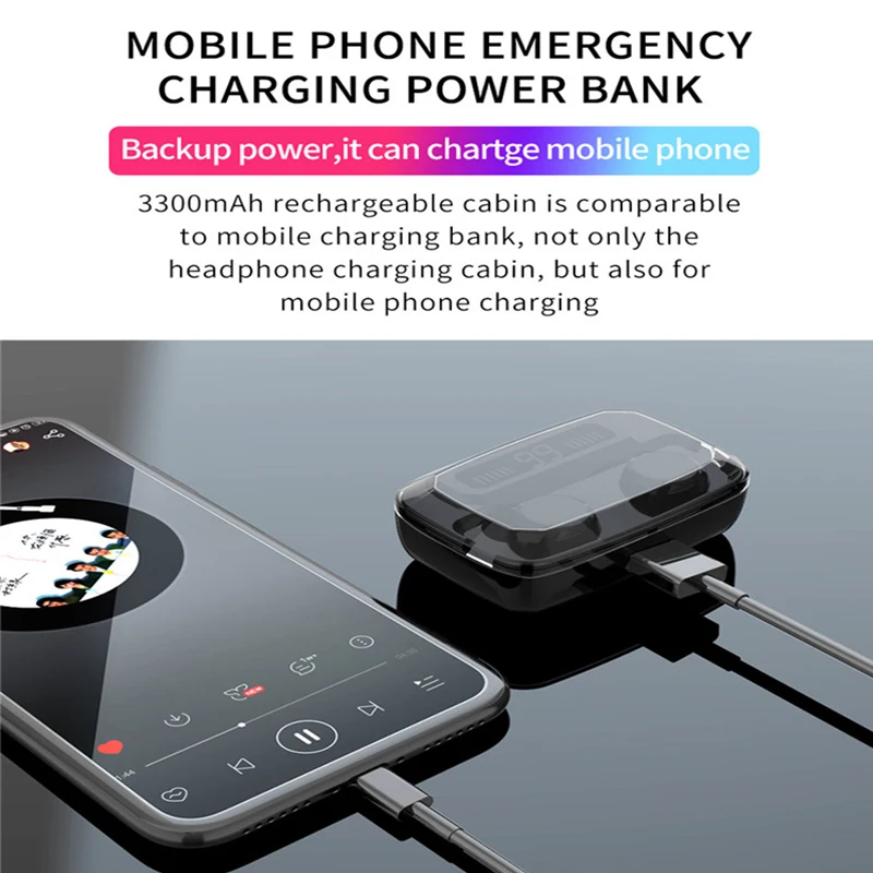 

Wireless Earphones Bluetooth 5.0 TWS Digital display touch With LED display Binaural Stereo Power Bank Headsets With Microphone