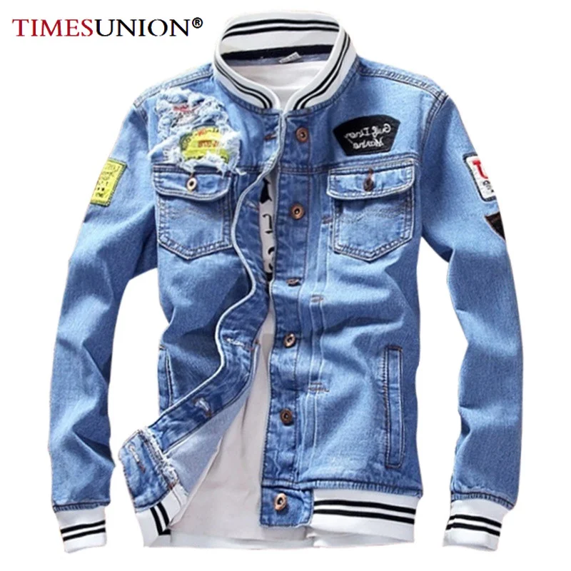 Модная тонкая мужская джинсовая куртка размера плюс 5XL бомбер Мужская