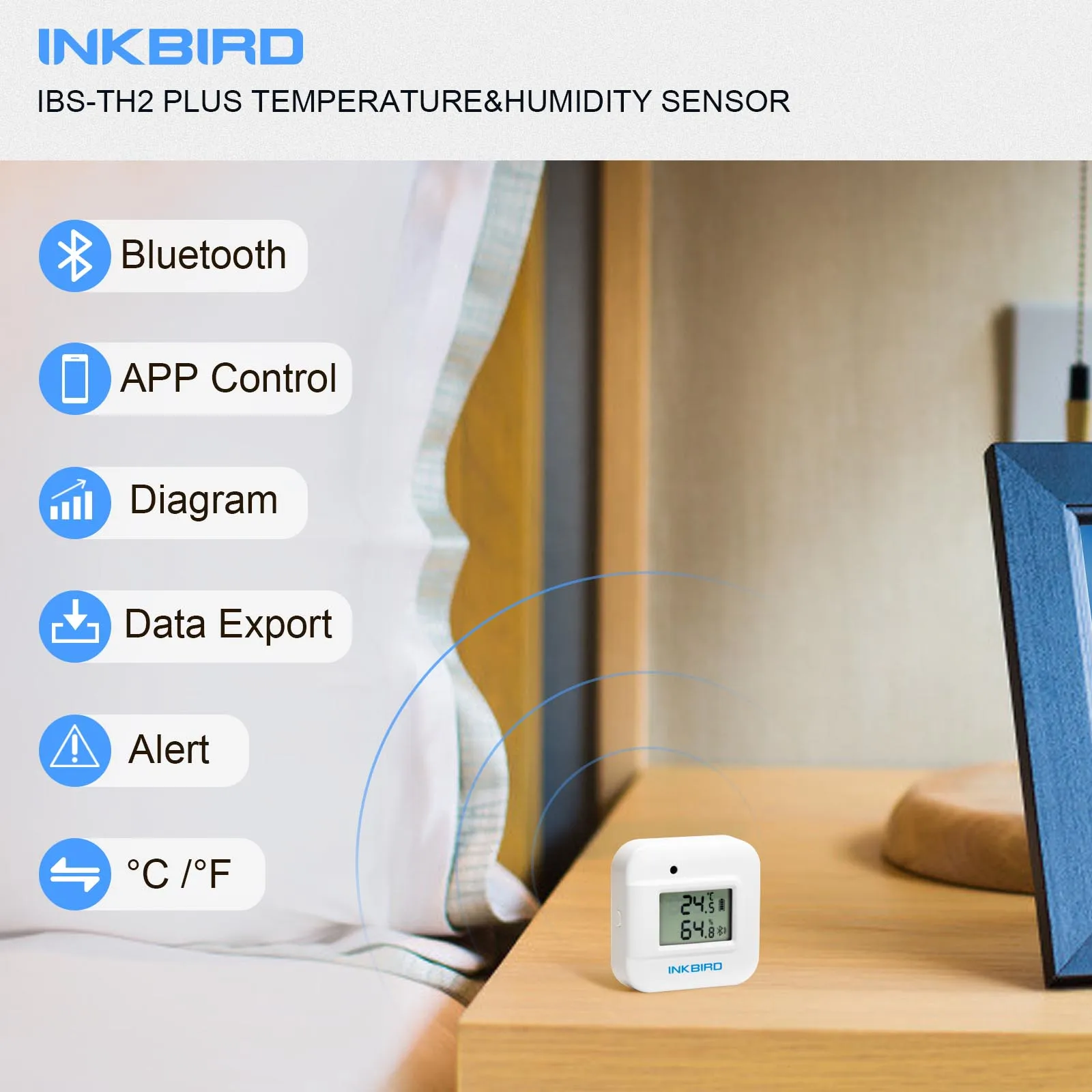 Inkbird IBS-TH2 Plus Wireless Digital Temperature Humidity Monitor Thermometer Hygrometer External Probe Smart Home Refrigerator |
