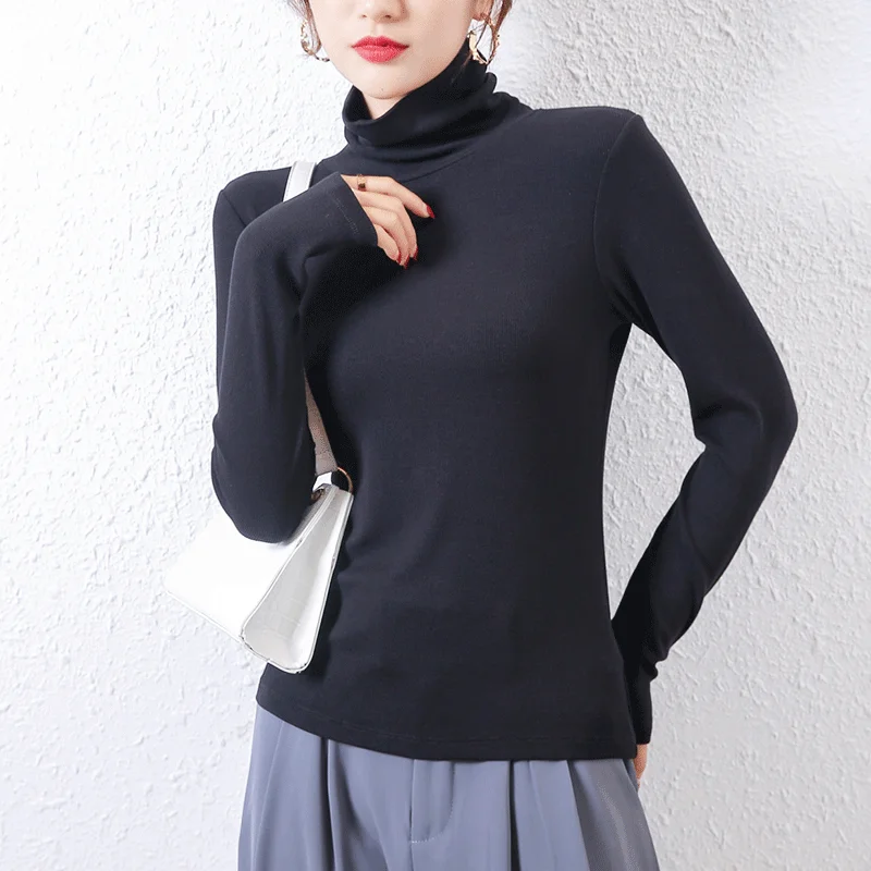 

BOBOKATEER Female Clothing Long Sleeve T Shirt Women Clothes Cotton Woman Tshirts Turtleneck Camisetas Mujer T-shirty Damskie