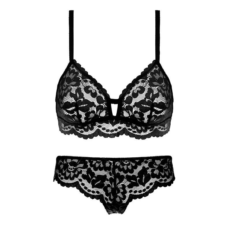Lilymoda новое женское белье, бюстгальтер без косточек, сексуальный кружевной бюстгальтер, бюстгальтер, прозрачное соблазнительное эротическое нижнее белье для женщин, мягкий бюстгальтер - Цвет: BLACK SET