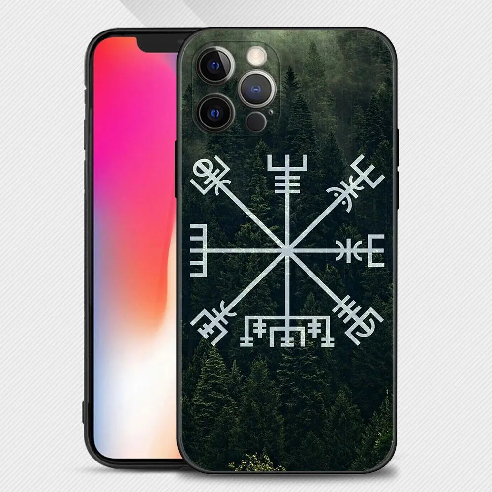 Viking Vegvisir Logo Phone Case For iPhone 14 13 12 11 Pro Max XS Max XR X 7 8 Plus 12 Mini 6S Black Silicone Cover
