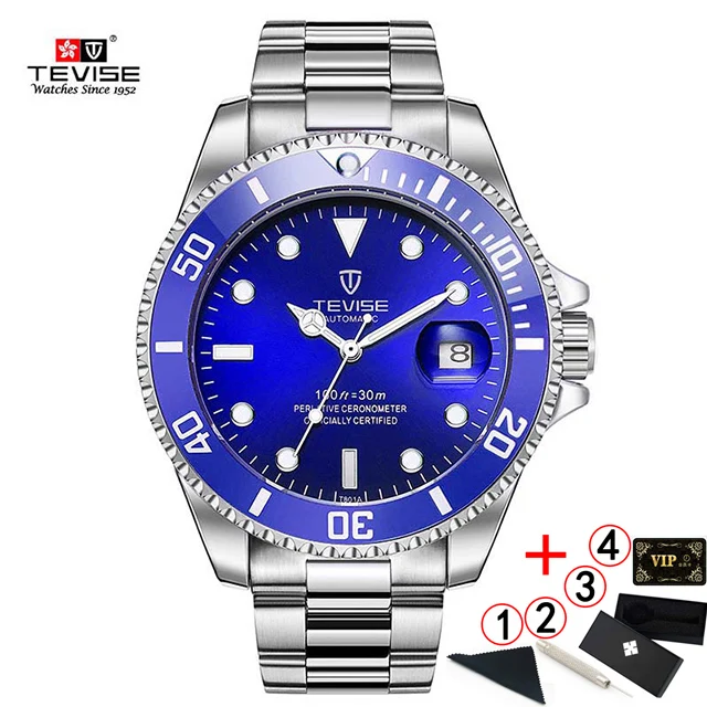 8-blue-silver-box TEVISE T801 автоматические механические часы для мужчин водонепроницаемые мужские часы Топ бренд класса люкс синие наручные часы Relogio Masculino - Цвет: 8-blue-silver-box