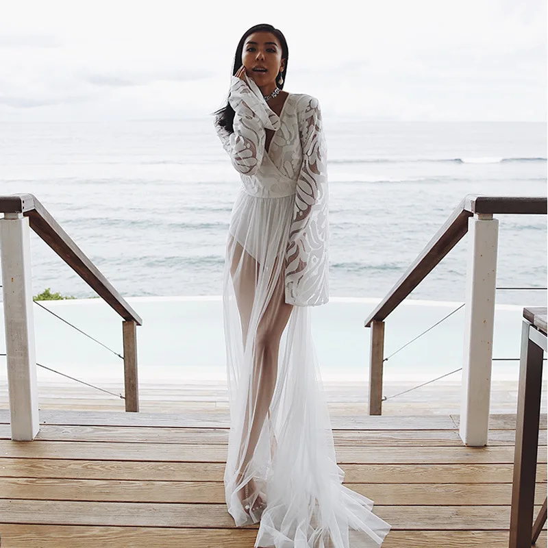 

2022 European and American Beach Dress Women Lace Mesh Dress Bikini Swimsuit Two-Piece Set Long Dresses for Women Party Wedding