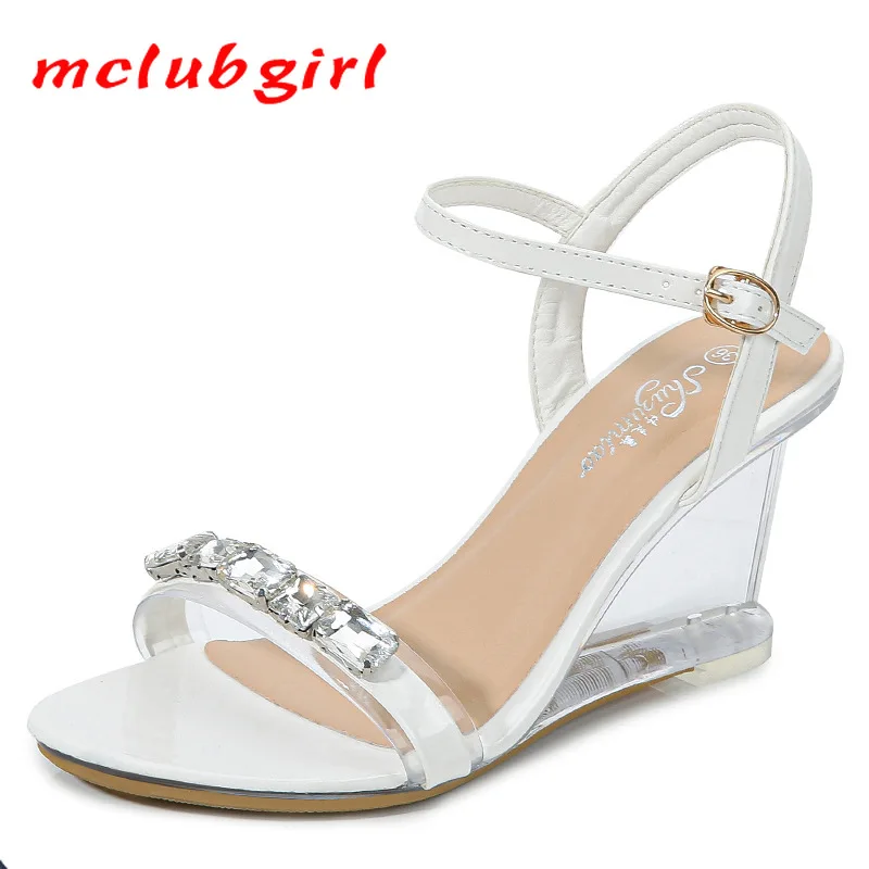 

Mclubgirl 2020 New Rhinestone-Style Wedge Sandals Women's Summer 2020 New Sexy Crystal Transparent Pumps Wedge Drag LFD