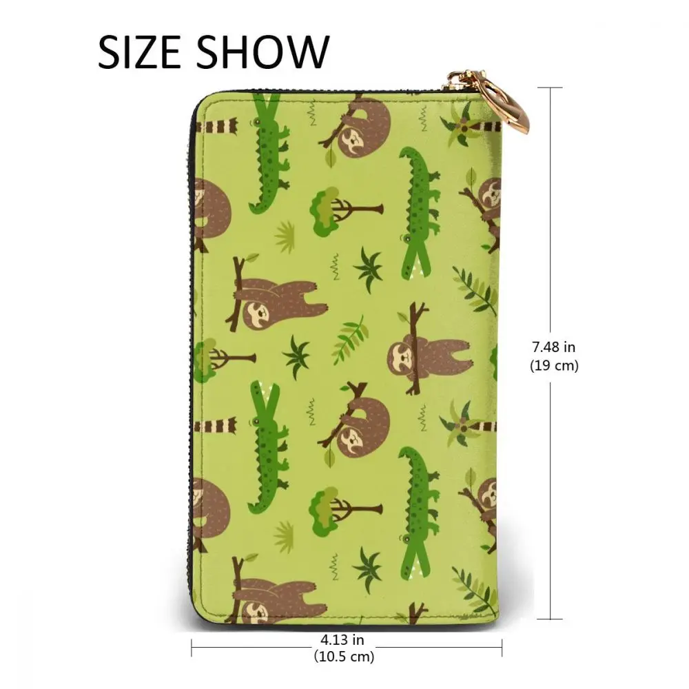 

Brown Sloths Green Crocodiles Cartoon Leather Long Wallet for Credit Card Holder Clutch Bags Unisex Leather Large Capacity
