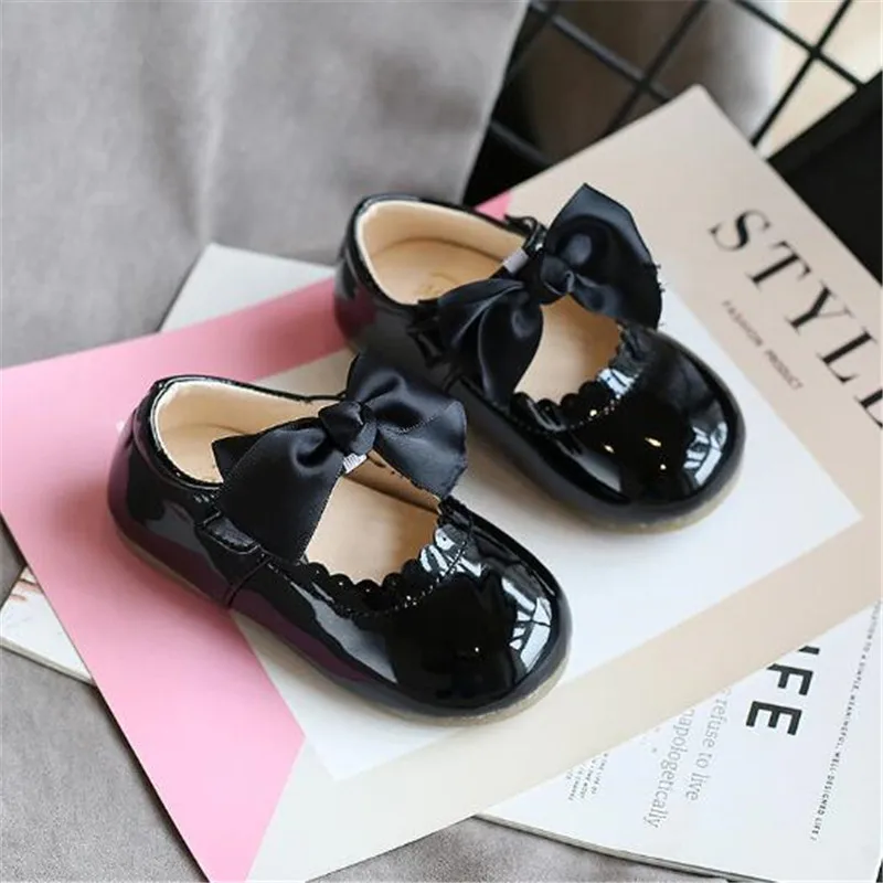 

New Children Leather Shoes Bow Princess Girls Party Dance Shoes Baby Student Flats Kids Performance Shoes Size 15-30