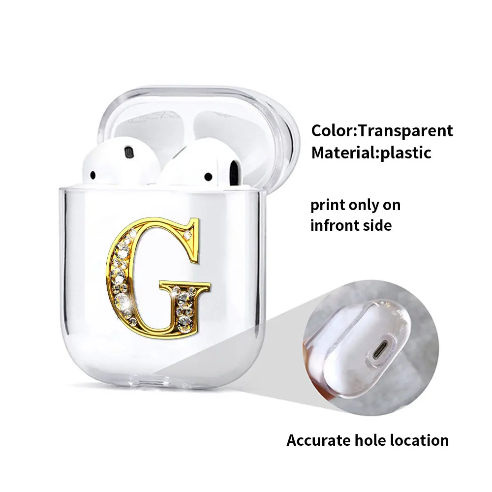 

Case For AirPods 1 2 Transparent Soft Clear Protector for Apple Airpods Charging Box TPU Cover Earphone Thin Diamond letters