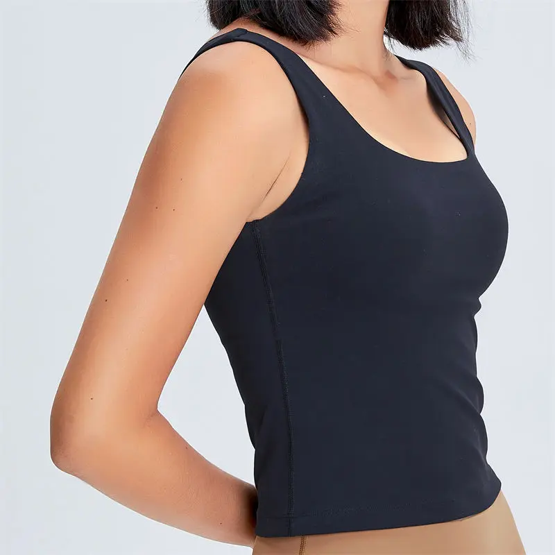 Nepoagym BLUESY Women Waist Length Workout Tank Top with Built In Bra Brushed U Neck Long Yoga Top Sports Sleeveless Gym Shirt