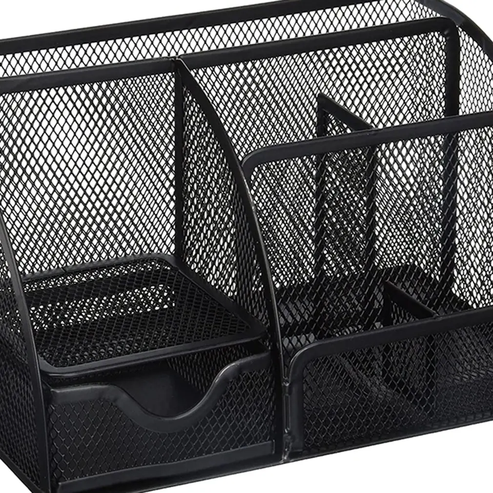 

New Metal Pen Holder Pen Barrel Student Multi-Functional Stationery Creative Desktop Iron Net Nine Grid Combination Storage Box