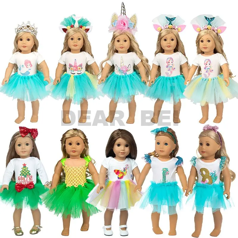 

D&B Doll Clothes Born Baby Fit 18 inch 43cm Dolls Manual Unicorn Skirts headwear set For Baby Doll Accessories Birthday Gift