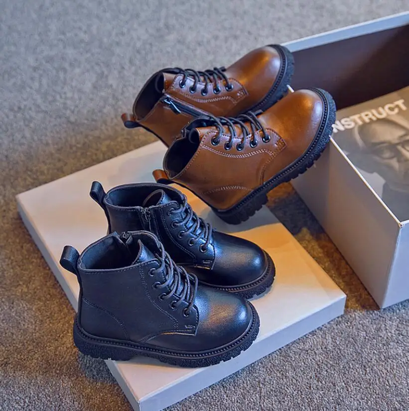 

2021 New Kids Boots Shoes Fashion Bright PU Leather Waterproof Children Martin Boots Ankle Rubber Snow Boots For Boy Girl