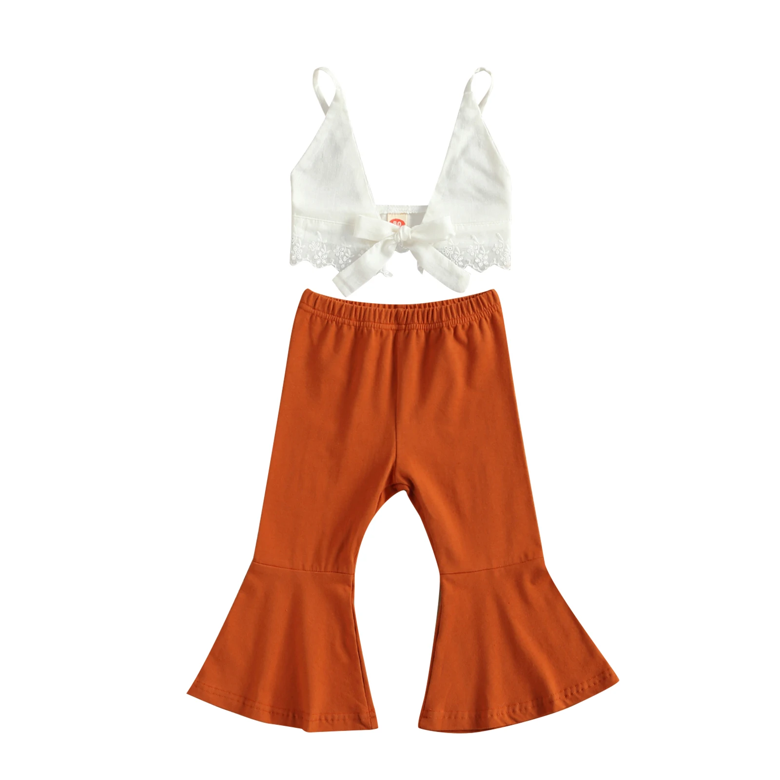 

Girls Clothes Sets 2pcs Bowknot Strapless Sleeveless Vest Tops Solid Flare Long Pants 0-4Y
