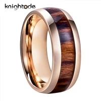 rose gold tungsten wedding ring band for 8mm men women engagement ring with koa wood inlay dome band high polishing comfort fit
