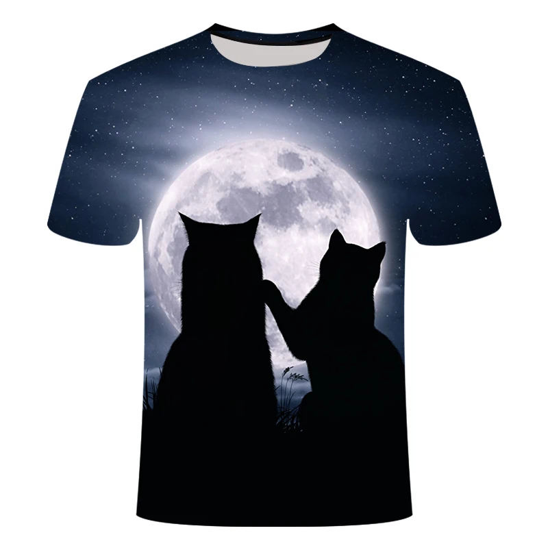 

2021 summer 3d printed cat lion men's fun and fashionable short-sleeved polyester T-shirt