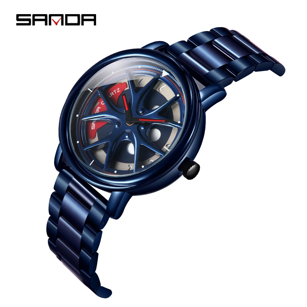 

SANDA High Quality Stainless Steel Strap Men Watch Premium Quartz Movement Wheel Shaped Rotating Dial Relogio Masculino 1025