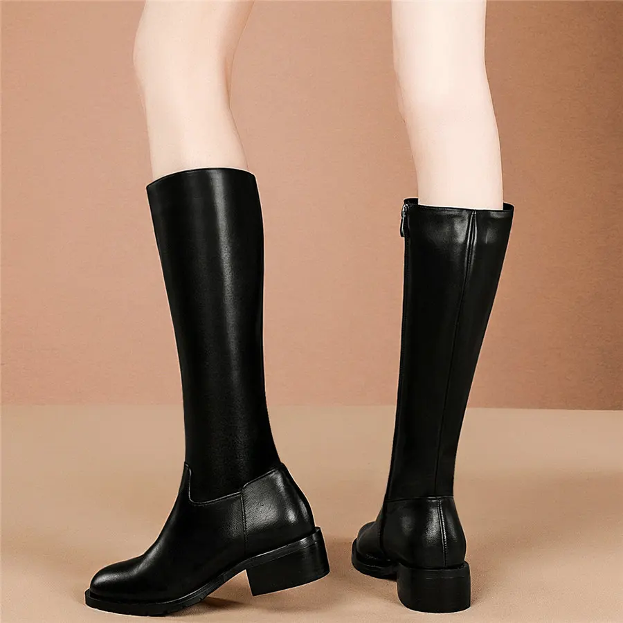 

Thigh High Platform Oxfords Shoes Women Genuine Leather Low Heel Knee High Motorcycle Boots Female Winter Round Toe Riding Boots