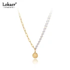 Ожерелье Lokaer N21049 женское из титановой нержавеющей стали, чокер с головой королевы в богемном стиле, оригинальный дизайн, ожерелье с белым жемчугом