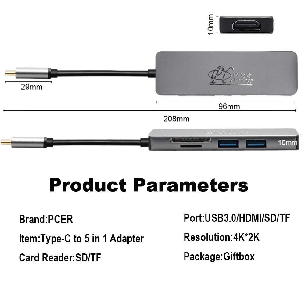 PCER USB-C концентратор USB Type-C 3 0 к HDMI адаптер SD/устройство для считывания с tf-карт
